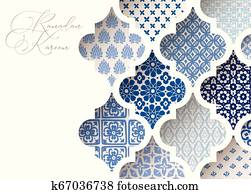 צילום מקרוב, של, כחול, קישוטי, ערבי, tiles,, תבניות, דרך, לבן, מסגד, חלון., דש, card,, הזמנה, ל, מוסלמי, חופשה, ramadan, kareem., וקטור, דוגמה, bacground,, רשת, banner,, מודרני, design.