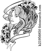 doodle, kvinneportrett