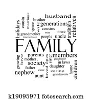 Family Word Cloud Concept in black and white Family Word Cloud Concept in black and white