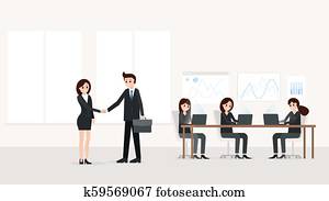 homem negócios, e, executiva, em, modernos, escritório