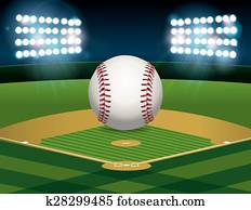 Baseball on Baseball Field Illustration Baseball on Baseball Field Illustration