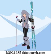 Beautiful girl with alpine skiing Beautiful girl with alpine skiing