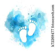 Blue watercolor heart with baby footprints Blue watercolor heart with baby footprints