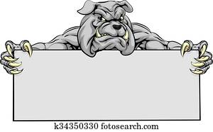 buldogue, esportes, mascote, sinal
