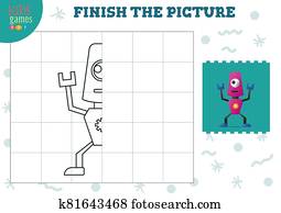 Copy picture vector illustration. Complete and color game for preschool and school kids Copy picture vector illustration. Complete and color game for preschool and school kids