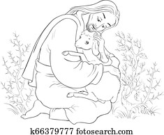 History of Jesus Christ. The Parable of the Lost Sheep. The Good Shepherd Rescuing a Lamb Caught in Thorns Coloring Page History of Jesus Christ. The Parable of the Lost Sheep. The Good Shepherd Rescuing a Lamb Caught in Thorns Coloring Page