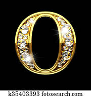 o isolated golden letters with diamonds on black o isolated golden letters with diamonds on black