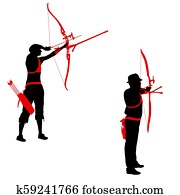 シルエット の 射手 引く 矢 背中 上に 彼の Longbow ストックイメージ Fotosearch