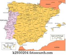 espanha, portugal, com, administrativo, distritos, e, cercar, países espanha, portugal, com, administrativo, distritos, e, cercar, países