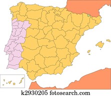 espanha, portugal, com, administrativo, distritos, e, cercar, países espanha, portugal, com, administrativo, distritos, e, cercar, países