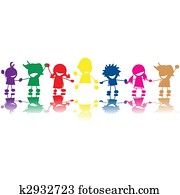 silhouettes, de, enfants