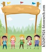 Stickman, kinder, campingplatz, spruchbaender, abbildung Stickman, kinder, campingplatz, spruchbaender, abbildung