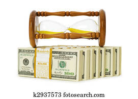 Time is money concept with dollars and hourglass