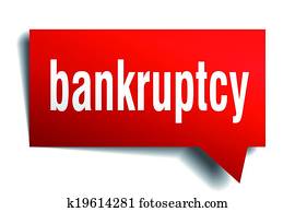 Bankruptcy red 3d realistic paper speech bubble isolated on white