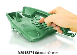 büro- telefon, mit, hand