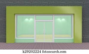 Empty green Store Front with Big Windows Empty green Store Front with Big Windows