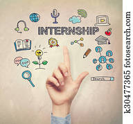 Hand pointing to Internship concept 