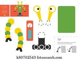 schneiden, und, klebstoff, papier, spielzeug, vektor, illustration., roboter, zeichen, schere, schneiden, modell schneiden, und, klebstoff, papier, spielzeug, vektor, illustration., roboter, zeichen, schere, schneiden, modell