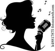 ילדה, צללית, ראטרו, זמר של ג'ז, דוגמה