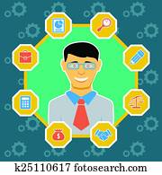 apartamento, negócio, infographic, e, arranque, conceito, com, jogo, de, ícones financeiros