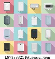 Boiler icons set, flat style Boiler icons set, flat style