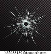 Bullet Hole In Transparent Glass Bullet Hole In Transparent Glass