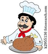 Cartoon chef with roasted meat Cartoon chef with roasted meat