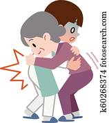 Illustration of a young caregiver suffering from low back pain Illustration of a young caregiver suffering from low back pain