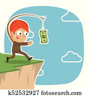 Indian businessman is chasing money on cliff Indian businessman is chasing money on cliff