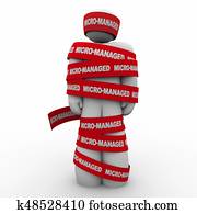 Micro-Managed Worker Employee Red Tape Immobilized 3d Illustration Micro-Managed Worker Employee Red Tape Immobilized 3d Illustration