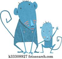 rolig, lurar, apa, tecken, fostra och barnet