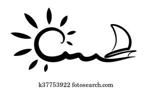 Sea landscape with sailing vessel. Sea landscape with sailing vessel.
