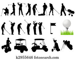 Silhouettes of Men playing golf Silhouettes of Men playing golf