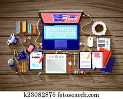 top view of working place in flat design