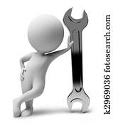 3d, pequeño, people-wrench