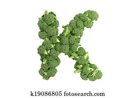 Broccoli letter K on white background Broccoli letter K on white background