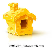 creative concept - small house made of yellow porous cheese creative concept - small house made of yellow porous cheese