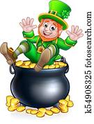 dia patricks st, leprechaun, e, panela ouro