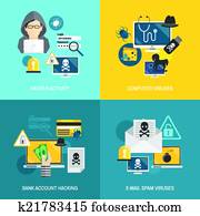 Hacker icons flat composition Hacker icons flat composition