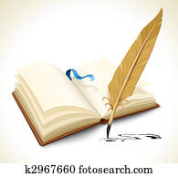 opened book with ink feather tool