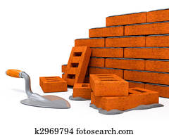 pared ladrillo, construcción, de, casa nueva