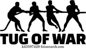 Tug of war silhouette with word