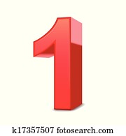 3d shiny red number 1
