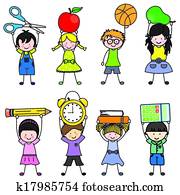 enfants, à, école, objets