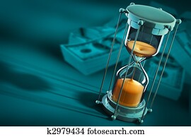 time är pengar, begrepp, med, sand, klocka, och, dollars