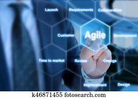 IT expert pressing a tile in an agile development keyword grid