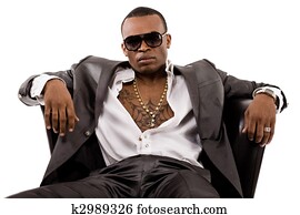 negociante droga, sentar, ligado, sofá