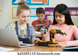 pupilas, em, ciência, lição, estudar, robótica