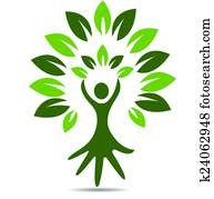 árbol, gente, mano, símbolo, logotipo