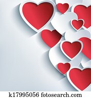 elegante, día de valentines, plano de fondo, con, 3d, rojo, y, gris, corazones